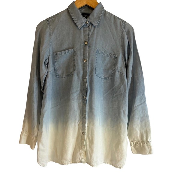 J. Jill Denim Women’s Size XS Chambray Dip Dye Button Up Shirt Abalone Buttons - Picture 1 of 7